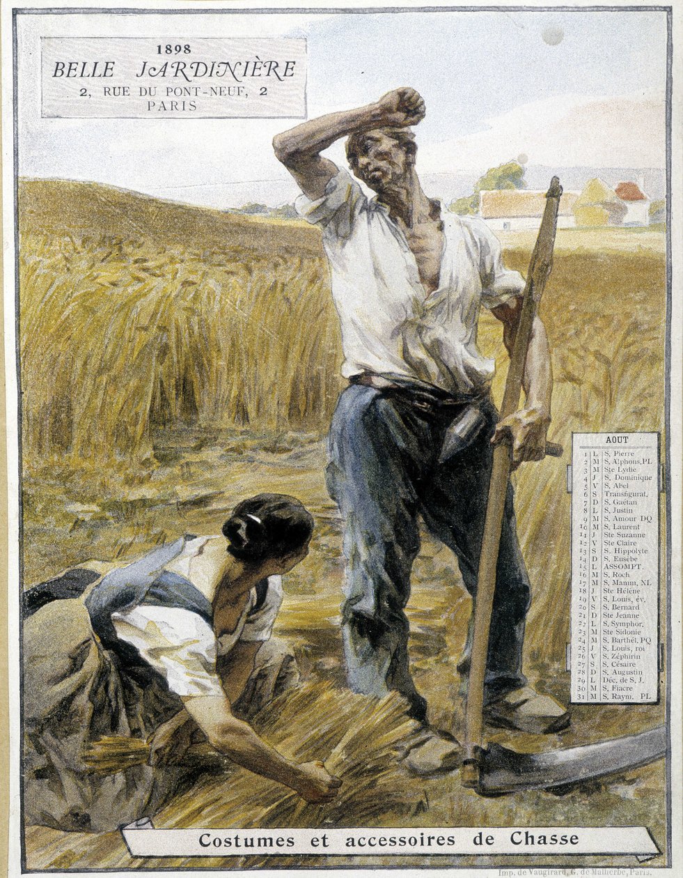 Harvest - av Lhermitte, butikkkalender "" Den vakre gartneren"", august 1898 av Leon Augustin Lhermitte