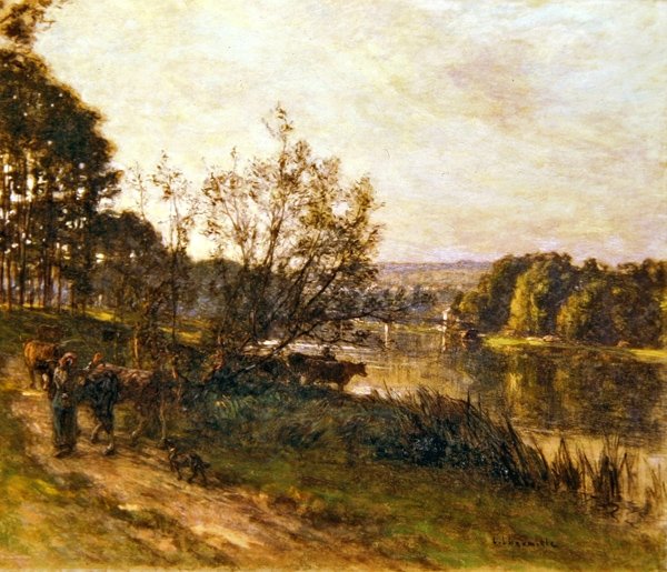 River Crossing (farget kritt og pastell på papir) av Leon Augustin Lhermitte