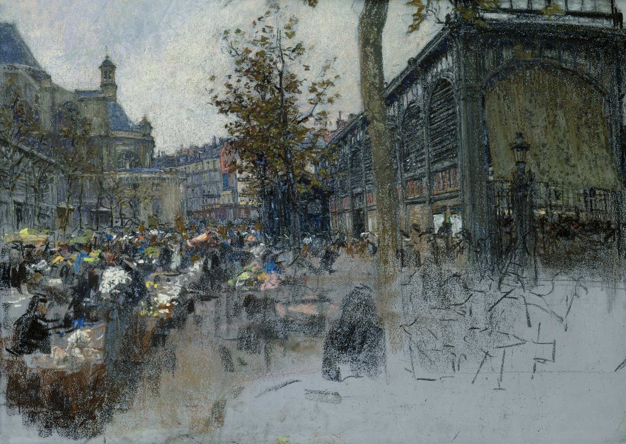 Studie for Les Halles, 1893 (pastell på kort) av Leon Augustin Lhermitte