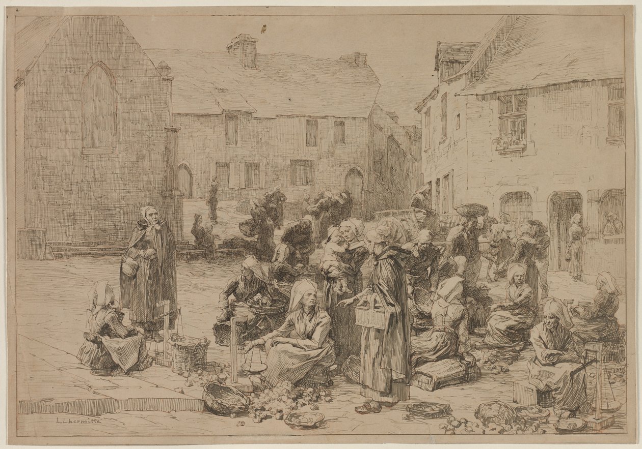 Eplemarkedet på Landerneau av Leon Augustin Lhermitte