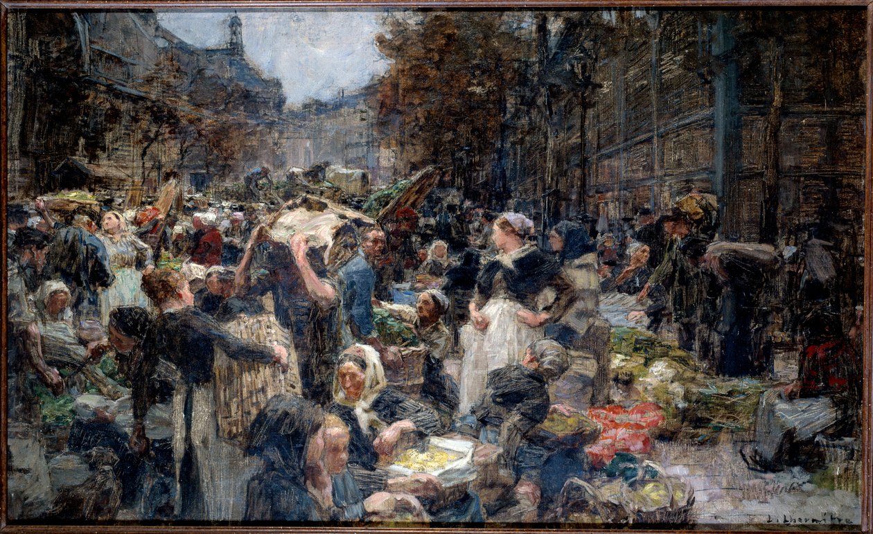 Hallene. Publikum i Marche des Halles i Paris på 1800-tallet. Skisse av Leon Augustin Lhermitte (1844-1925) av Leon Augustin Lhermitte