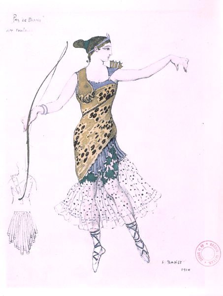 Anna Pavlova kledde seg som Diana av Leon Bakst