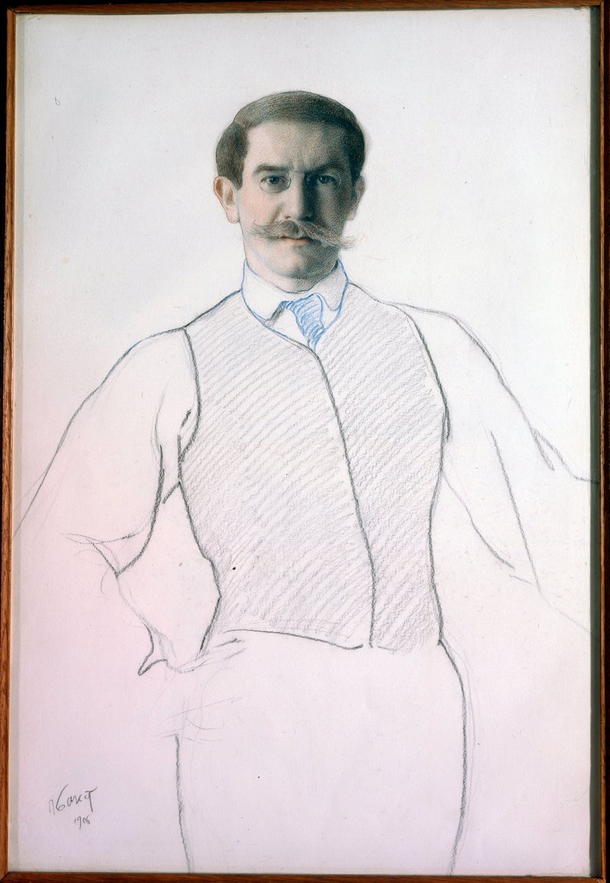 Autoportrett (Selvportrett) - Tegning av Leon Bakst (1866-1924), Mål 32,6 x 28,6 cm av Leon Bakst