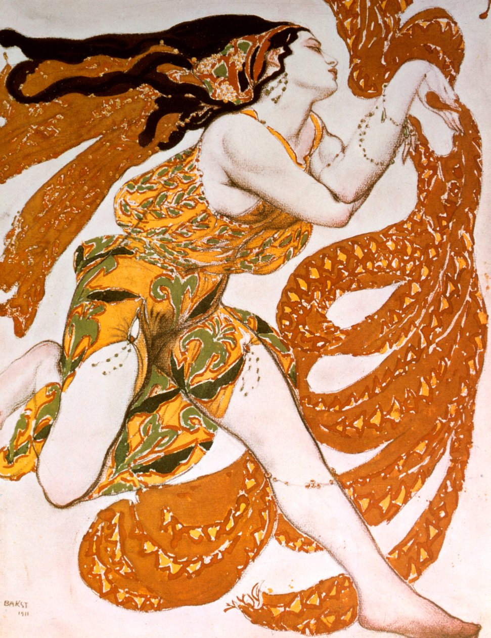 Bacchante, kostymedesign for en Ballets Russes-produksjon av Tcherepnins Narcisse, 1911 av Leon Bakst