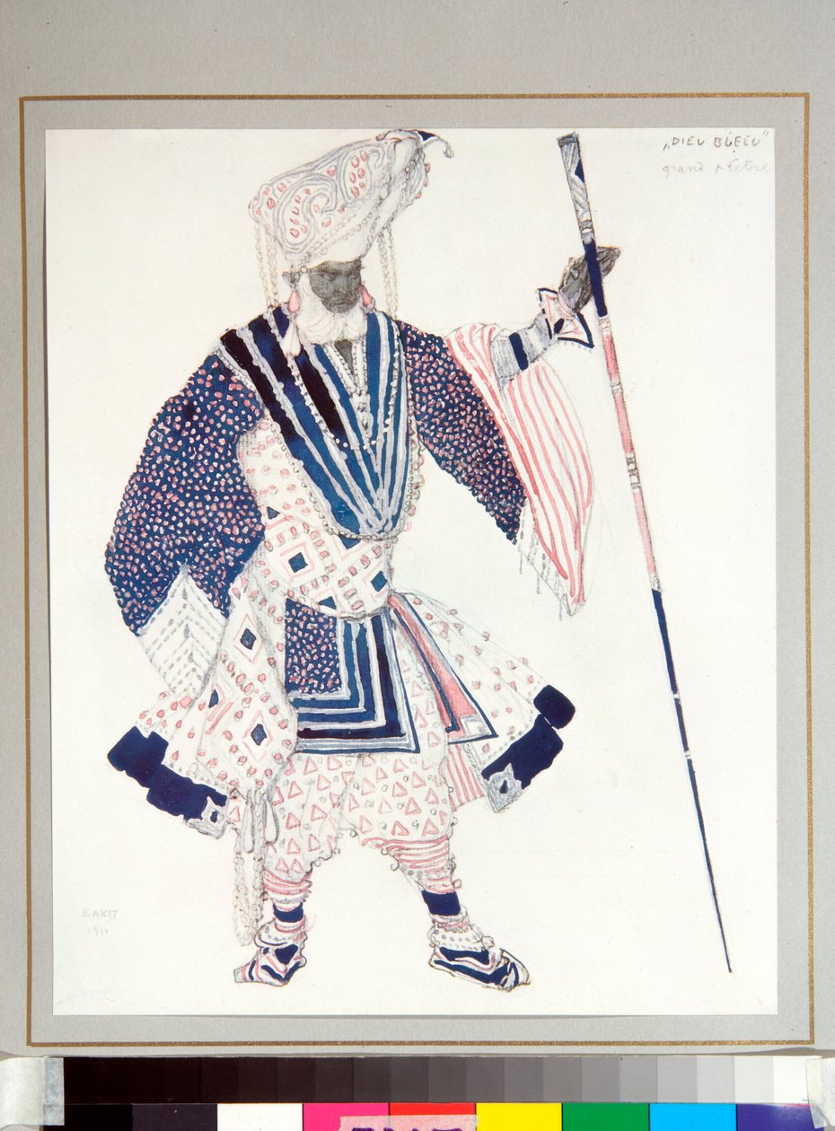 Ballets russes: ""Grand priest"" Kostyme designet av Leon Bakst (1866-1924) for balletten ""Le dieu Bleu"" av Michel Fokine av Leon Bakst