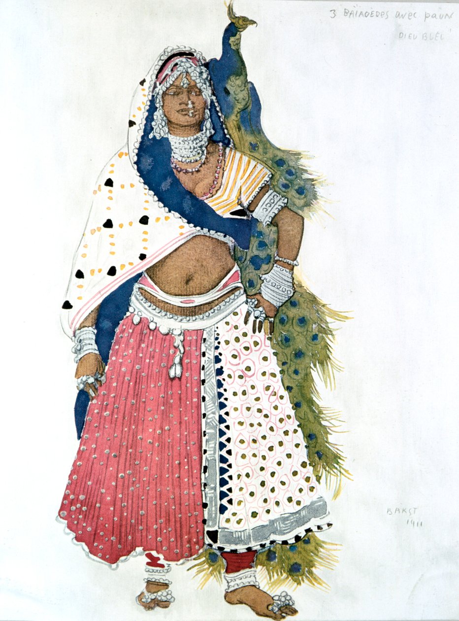 Bayadere med påfugl, ballettkostymedesign, 1911 av Leon Bakst