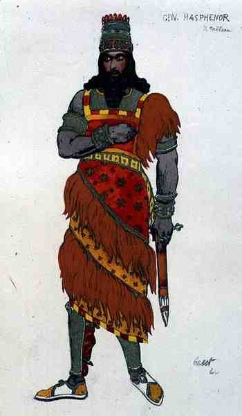 Kostymedesign for General Hasphenor, fra Judith av Leon Bakst