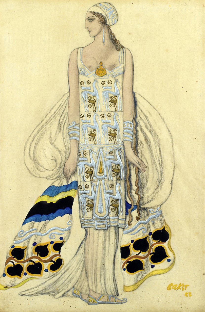 Kostymedesign for Ida Rubinstein i stykket 'Phaedra' av Jean Racine av Leon Bakst
