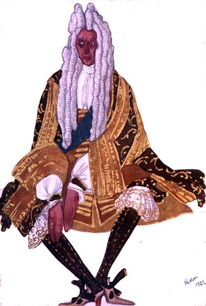 Kostymedesign for Marshall Cantalabutte, etter avgangen til den onde Fairy Carabosse, fra Sleeping Beauty av Leon Bakst