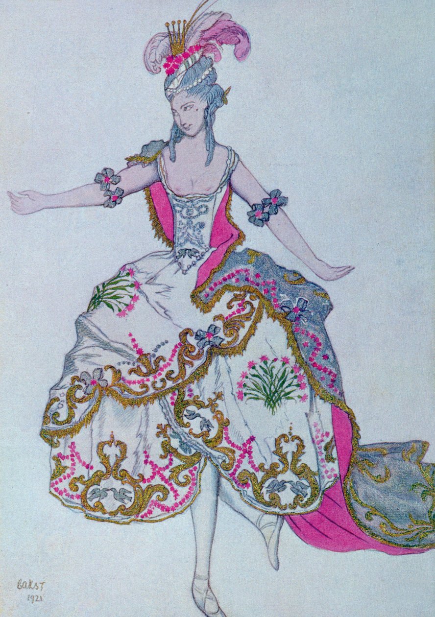 Kostymedesign for The Fairy Carnation, fra Tornerose av Leon Bakst