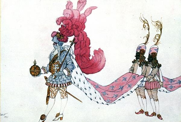 Kostymedesign til The King with His Pages, fra Tornerose av Leon Bakst