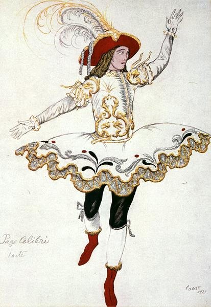 Kostymedesign for The Pageboy of the Fairy Humming Bird, fra Sleeping Beauty av Leon Bakst