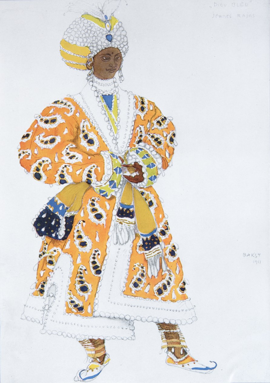 Kostymedesign for Vaslav Nijinsky i Ballet Blue God av R. Hahn, 1912 av Leon Bakst