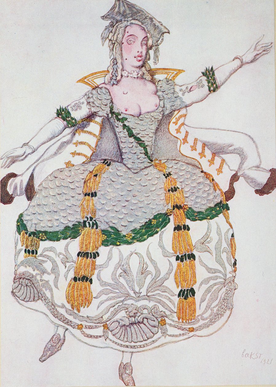 Kostymedesign for en Mazurka (Lady), fra Tornerose av Leon Bakst