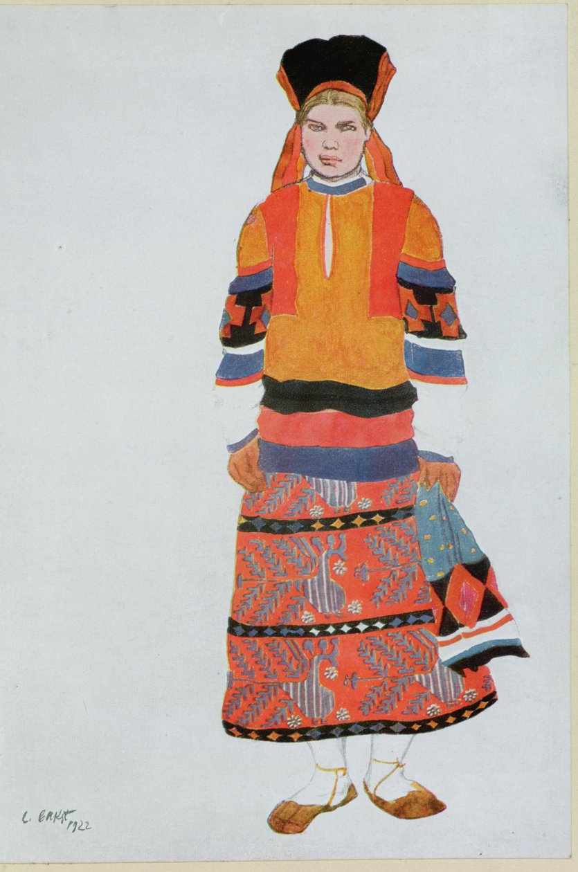 Kostymedesign for en bondepike av Leon Bakst