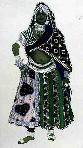 Kostymedesign for en arabisk jente, fra Le Dieu Bleu av Leon Bakst