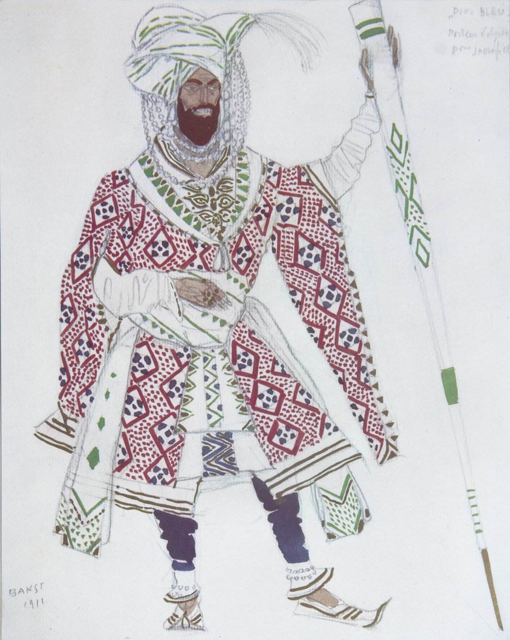 Kostymedesign for Ballet Blue God av R. Hahn, 1912 av Leon Bakst