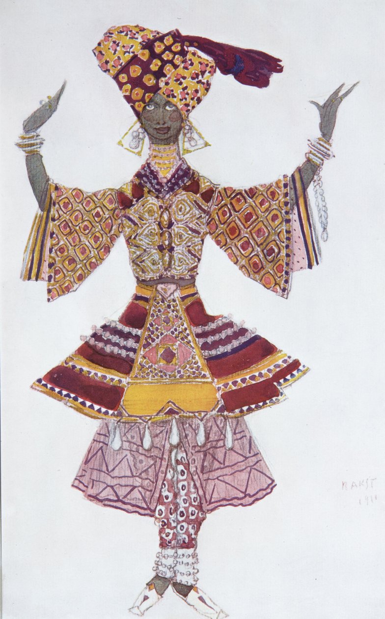 Kostymedesign for Ballet Blue God av R. Hahn, 1912 av Leon Bakst