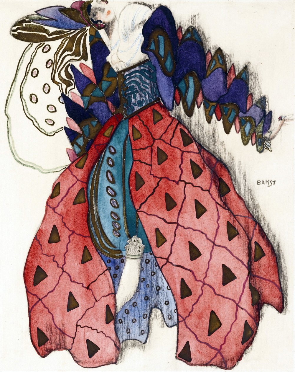 Kostymedesign for balletten ""La Legende de Joseph"" av R. Strauss - Bakst, Leon (1866-1924) - 1914 - Akvarell, Gouache på papir - 33x28 - Privat samling av Leon Bakst