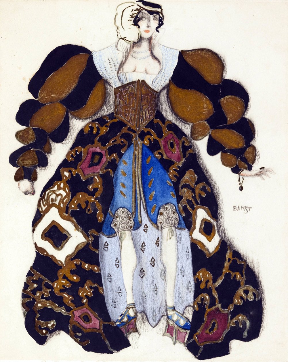Kostymedesign for balletten ""La Legende de Joseph"" av R. Strauss - Bakst, Leon (1866-1924) - 1914 - Akvarell, Gouache på papir - 33x28 - Privat samling av Leon Bakst
