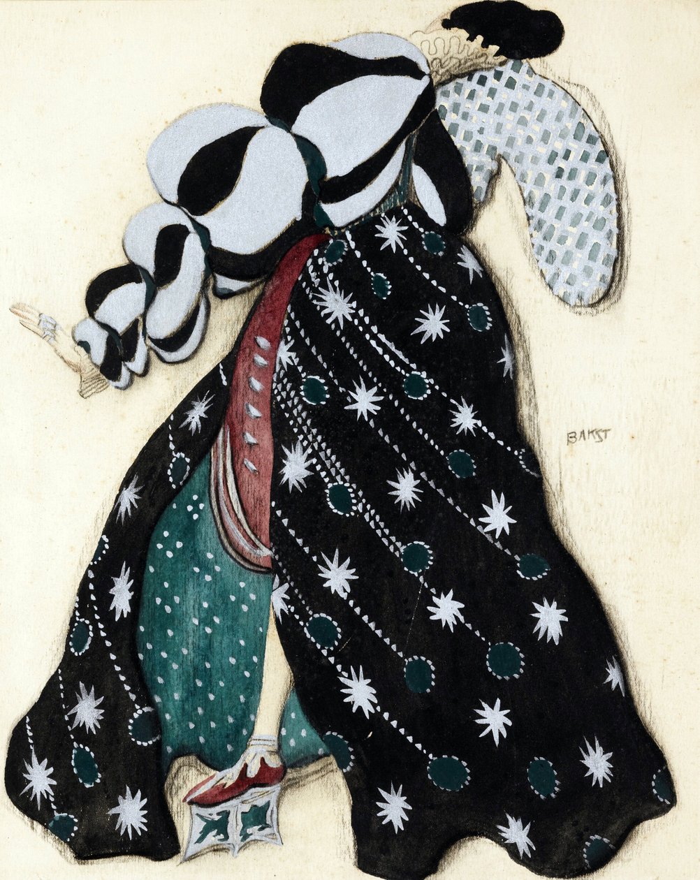 Kostymedesign for balletten ""La Legende de Joseph"" av R. Strauss - Bakst, Leon (1866-1924) - 1914 - Akvarell, Gouache på papir - 33x28 - Privat samling av Leon Bakst