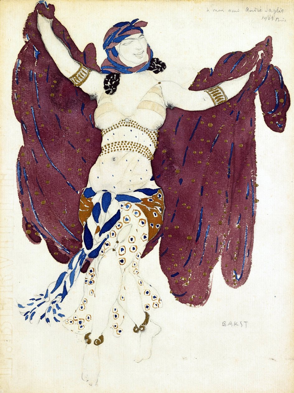 Kostymedesign for balletten Cleopatra av A. Arensky - Bakst, Leon (1866-1924) - 1909 - Akvarell, Gouache på papir - 28x21,5 - Privat samling av Leon Bakst