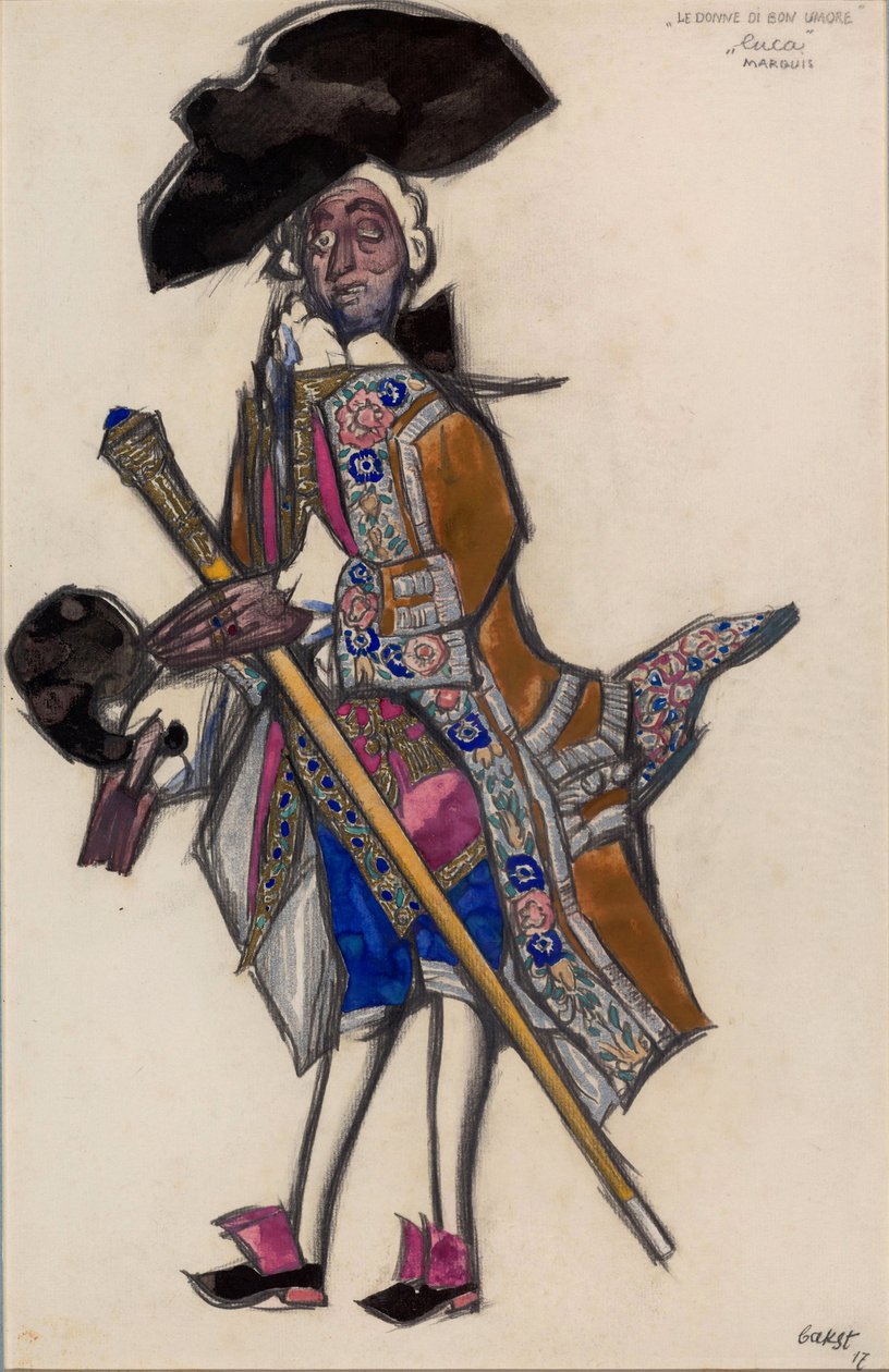Kostymedesign for balletten Les femmes de bonne humor (The Good Humored Ladies) av Leon Bakst