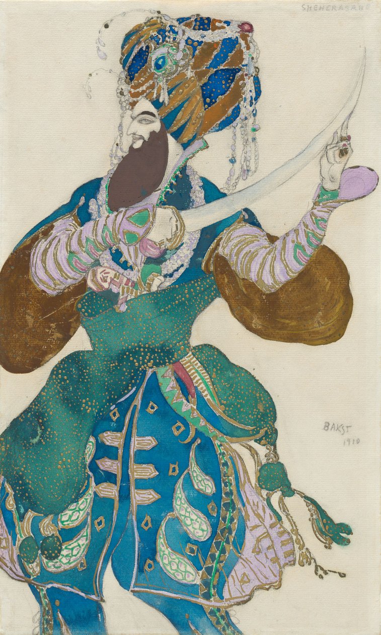 Kostymedesign for balletten Scheherazade av AND. Rimsky-Korsakov av Leon Bakst