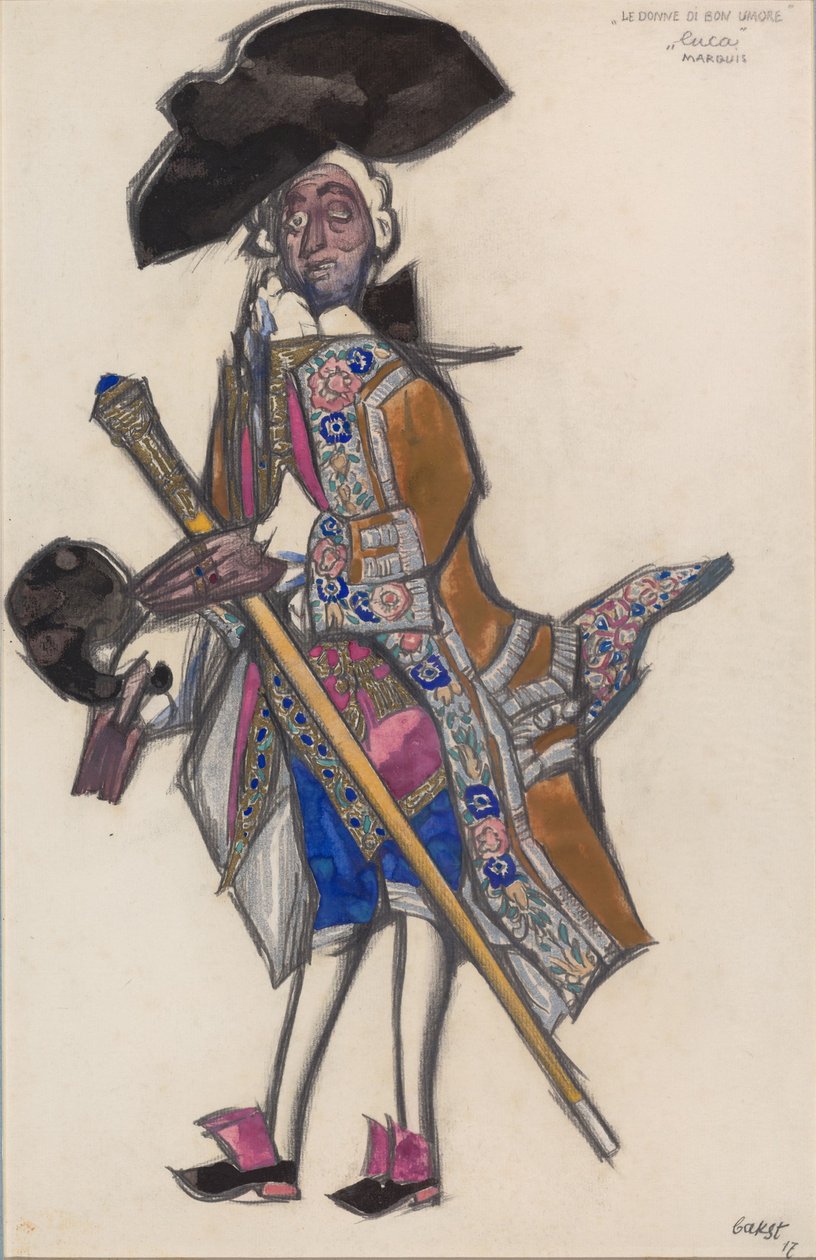 Kostymedesign for balletten The Good-Humoured Ladies av Scarlatti av Leon Bakst