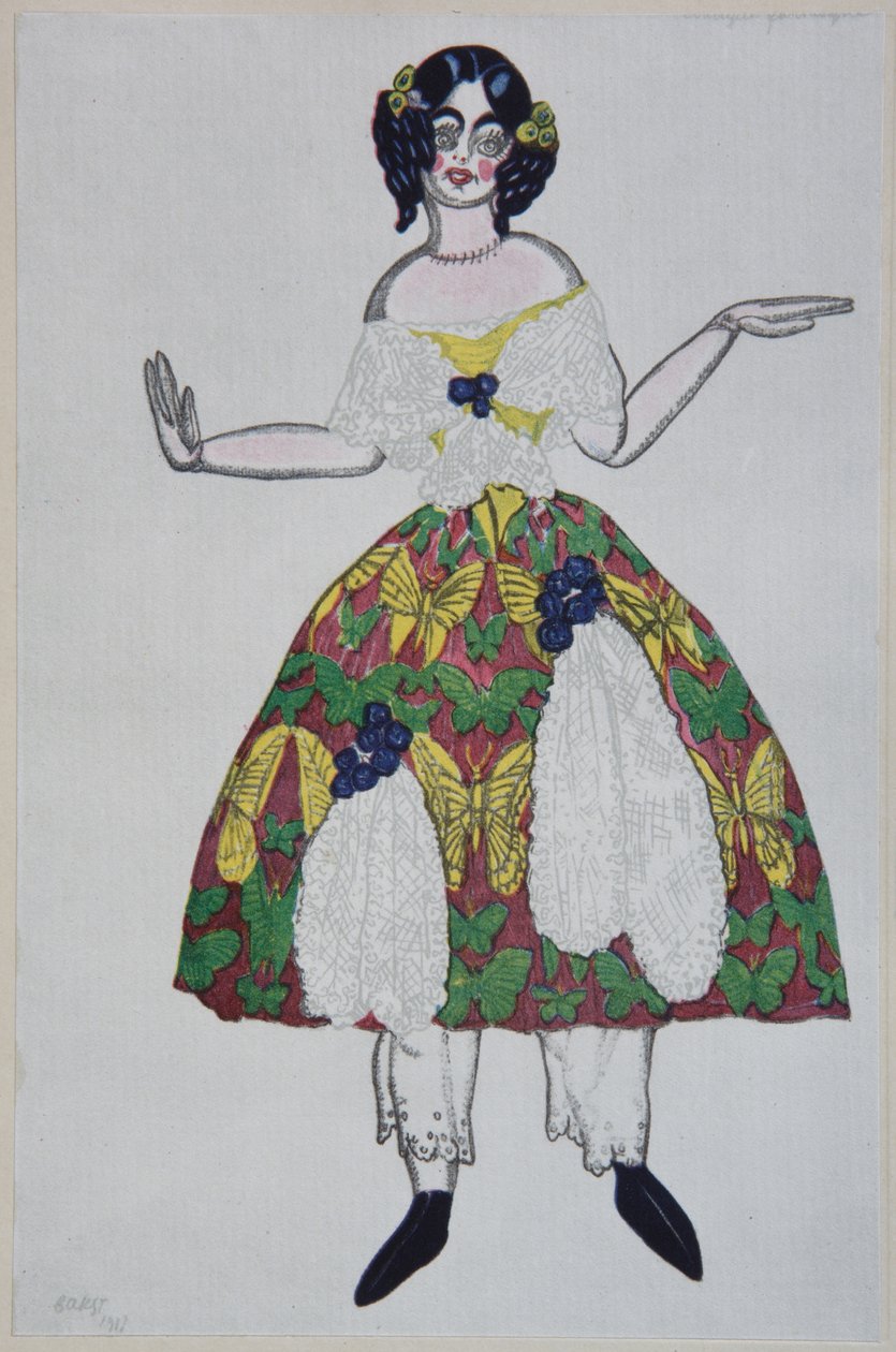 Kostymedesign for balletten The Magic Toy Shop av G. Rossini, 1919 av Leon Bakst