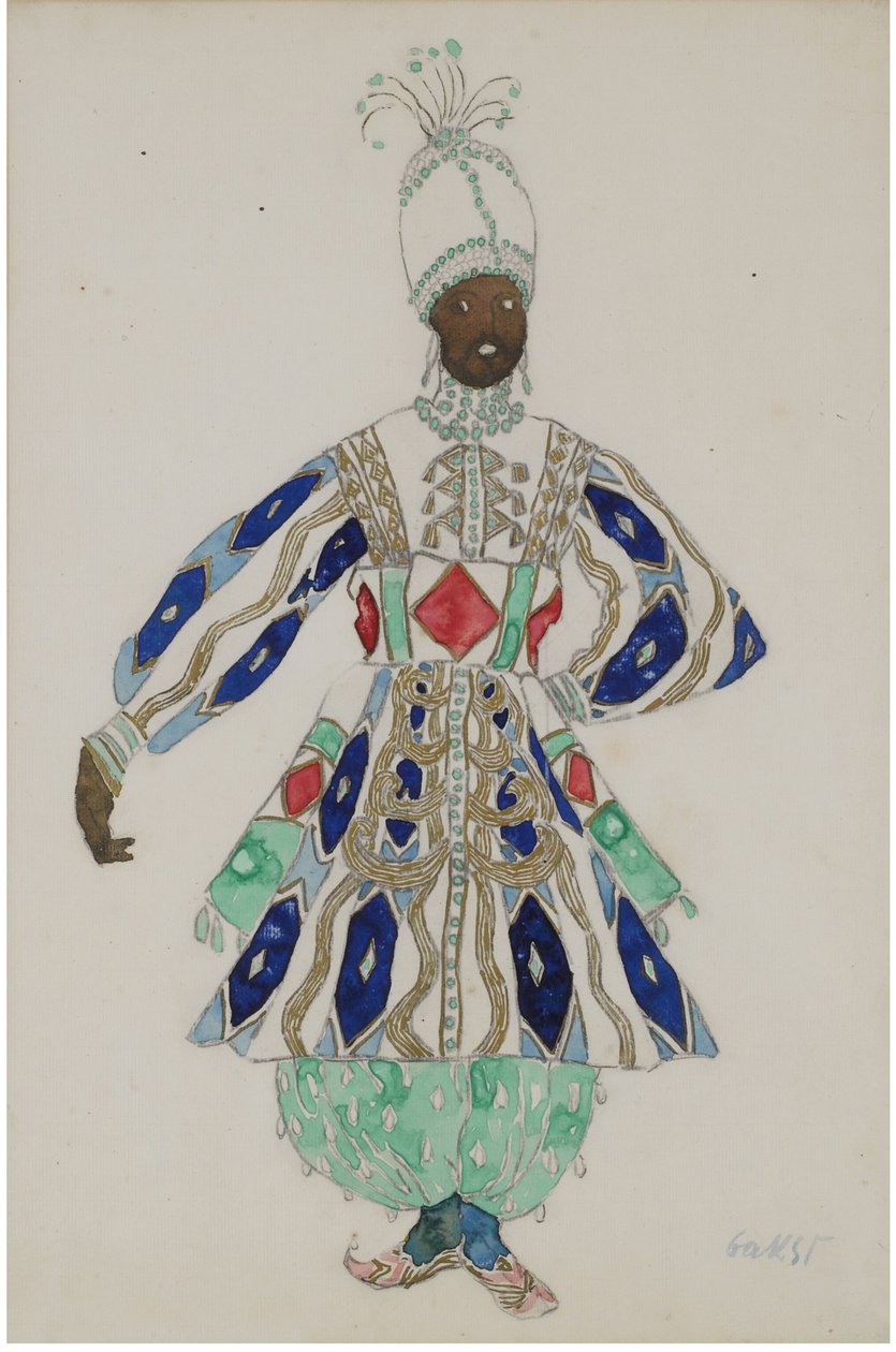 Kostymedesign til revyen Aladin, eller Wonderful Lamp av Leon Bakst