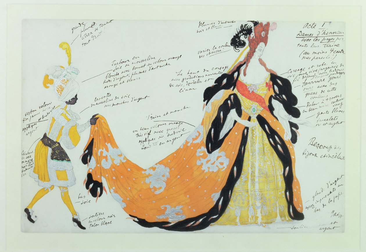 Kostyme for Lady and her Page, for Diaghilev ballett (wc) av Leon Bakst