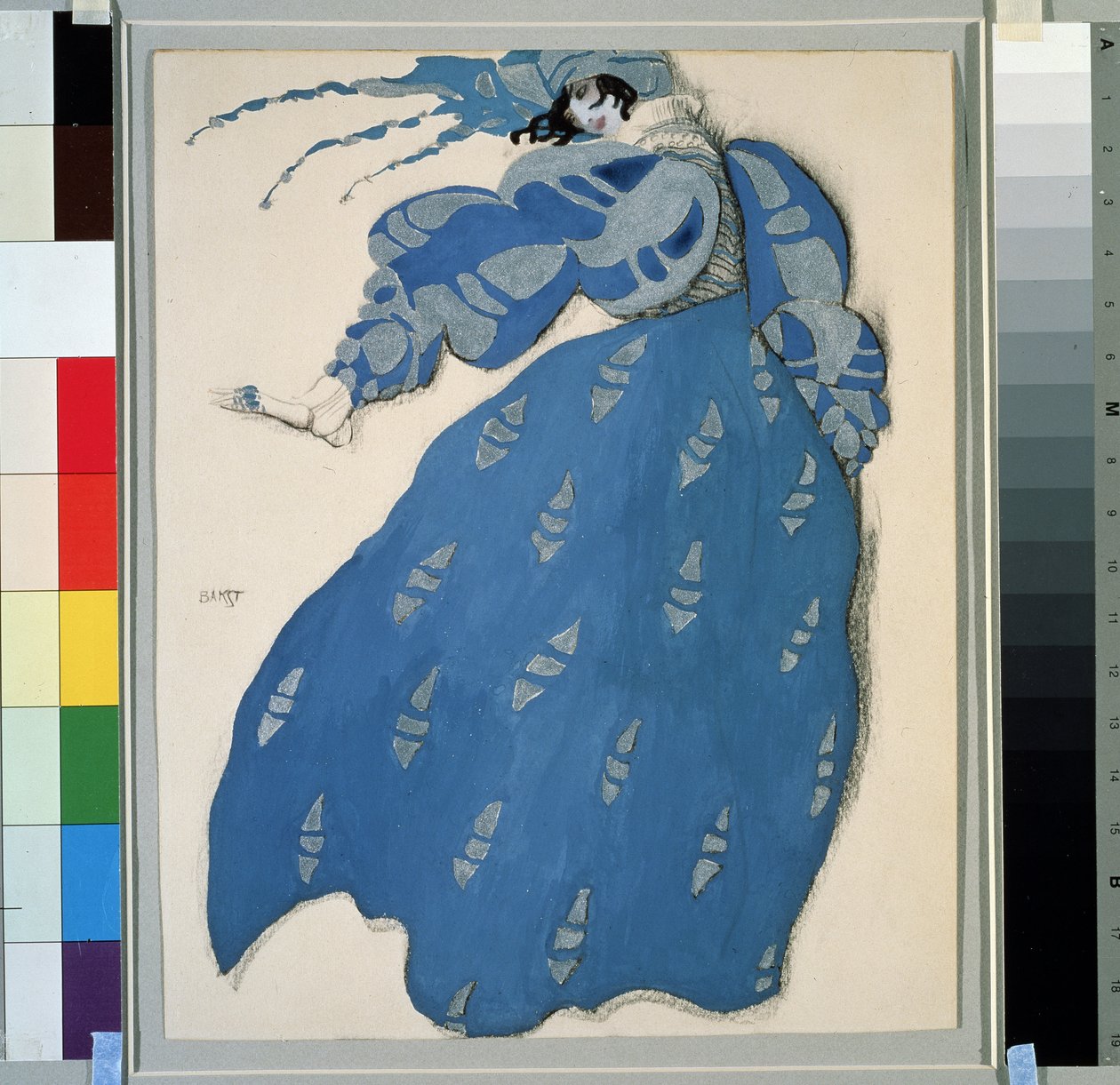 Kostyme for balletten "Les dames de bonne humeur" (Kvinner i god humor) regissert av Carlo Goldoni (1707-1793) av Leon Bakst