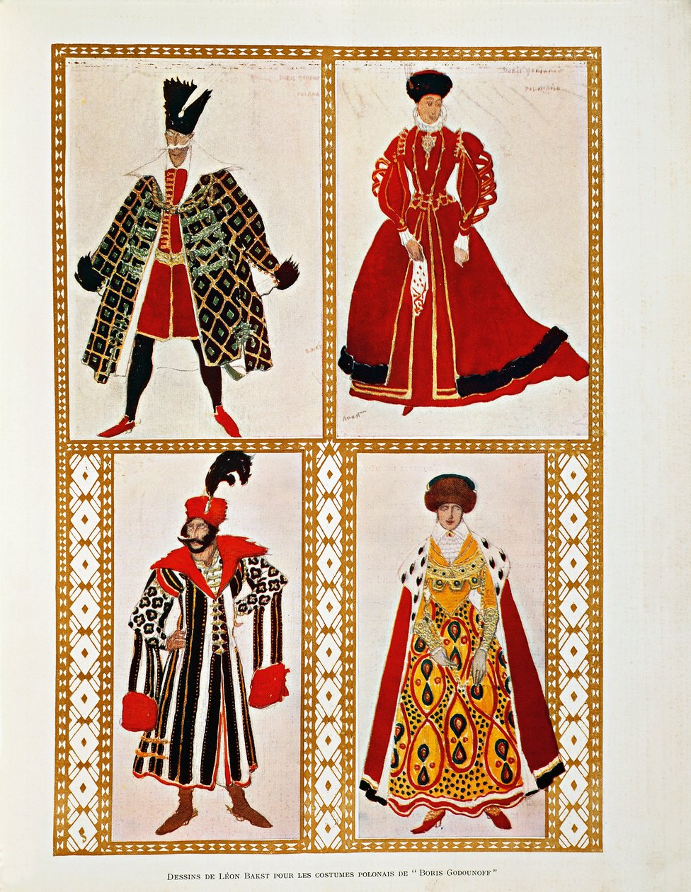 Kostymer til polonaisen Boris Godunov av Modest Mussorgsky (akvarell) av Leon Bakst