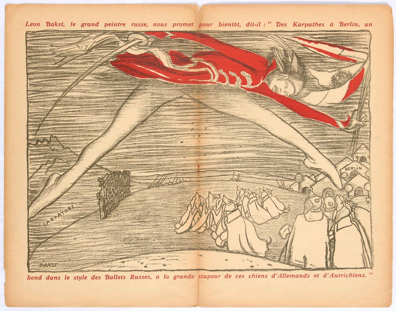 Fra Karpatene til Berlin, et sprang i stil med de russiske ballettene..., ca. 1915. av Leon Bakst