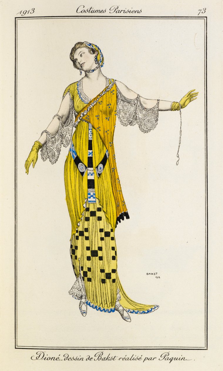 Dione, tegning av Bakst laget av Jeanne Paquin. Pariserkostymer nr.73 av Leon Bakst