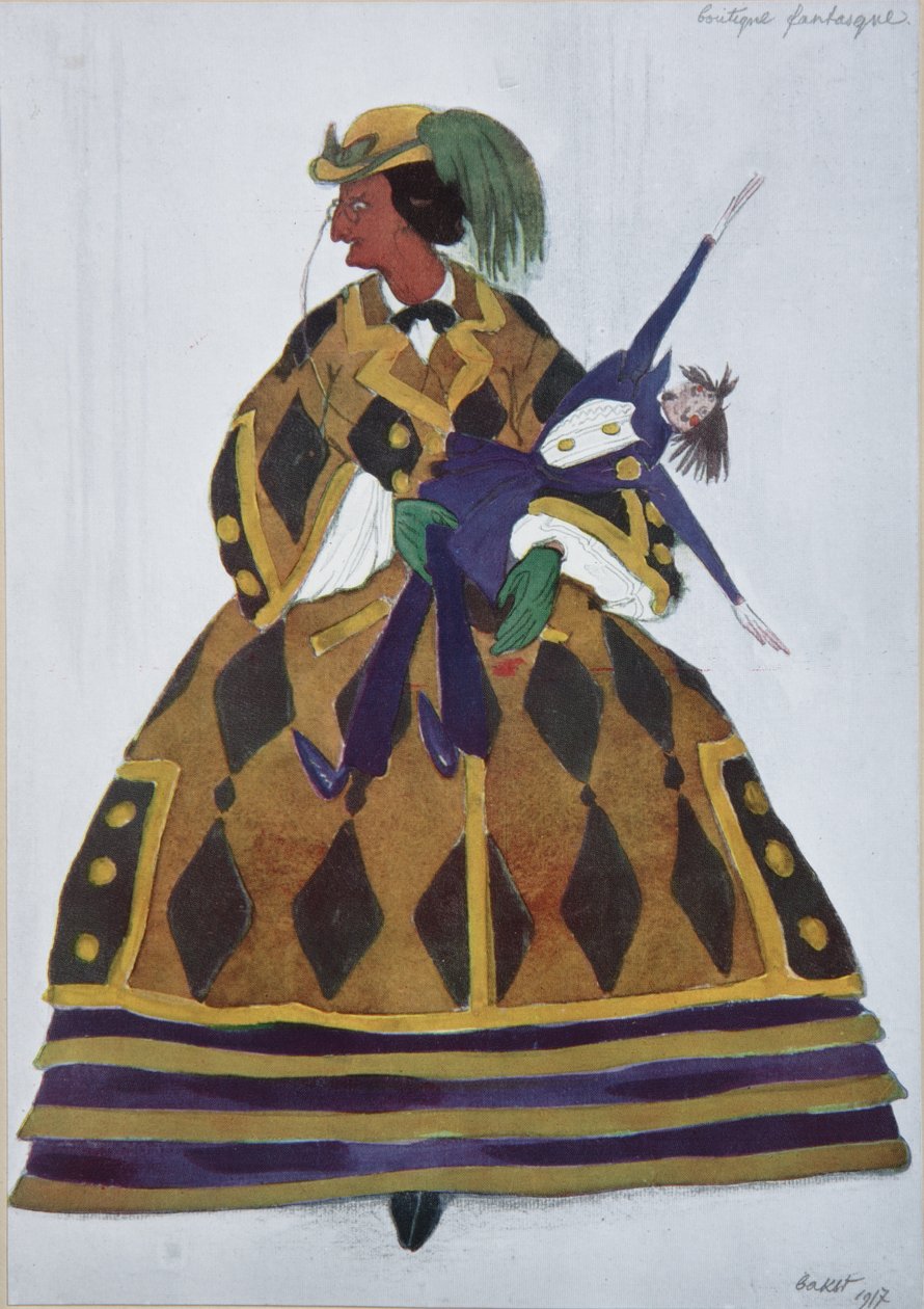 engelsk kvinne. Kostymedesign for balletten The Magic Toy Shop av G. Rossini, 1919 av Leon Bakst