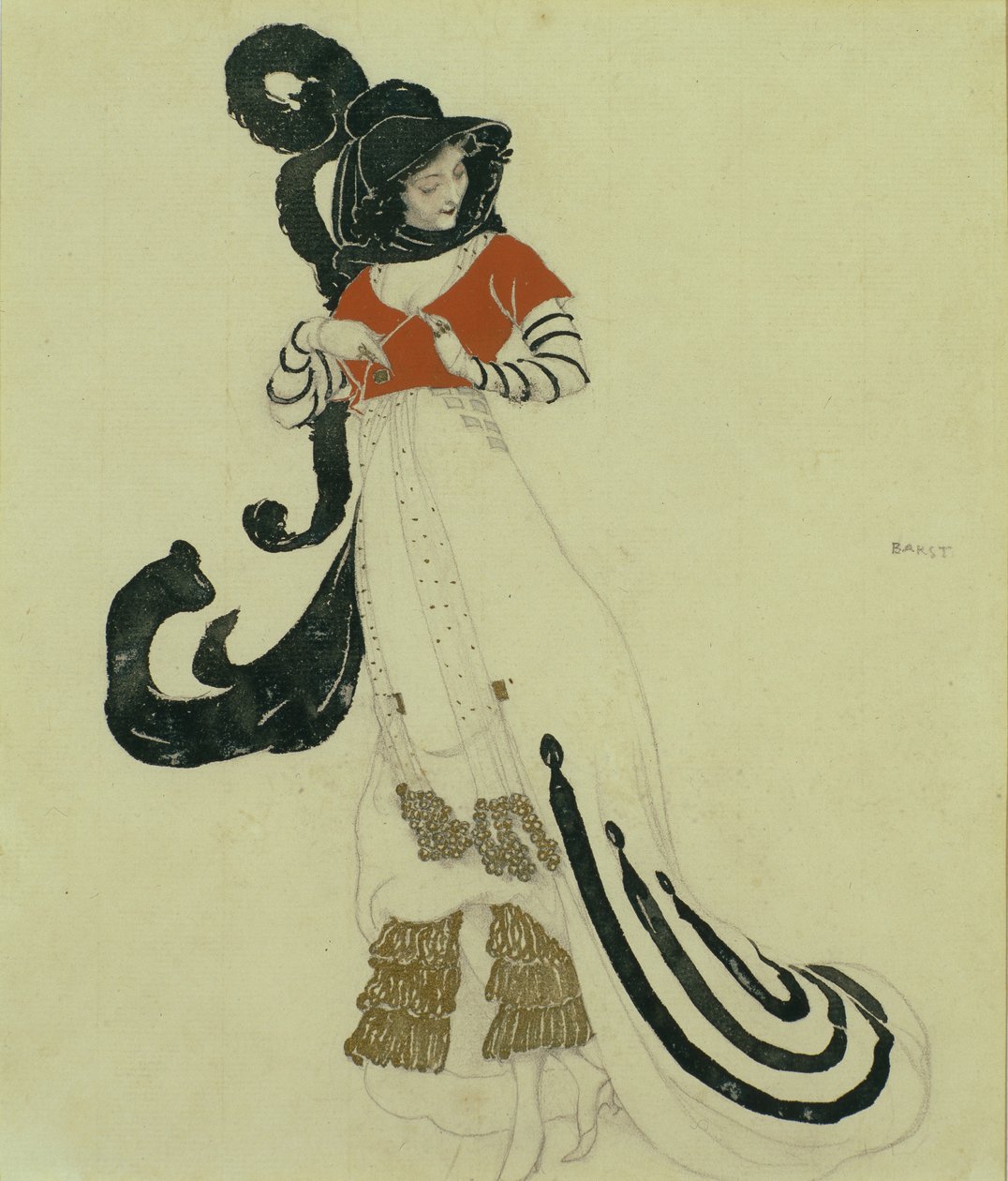 Fancy kjole kostymedesign, ca. 1914 av Leon Bakst