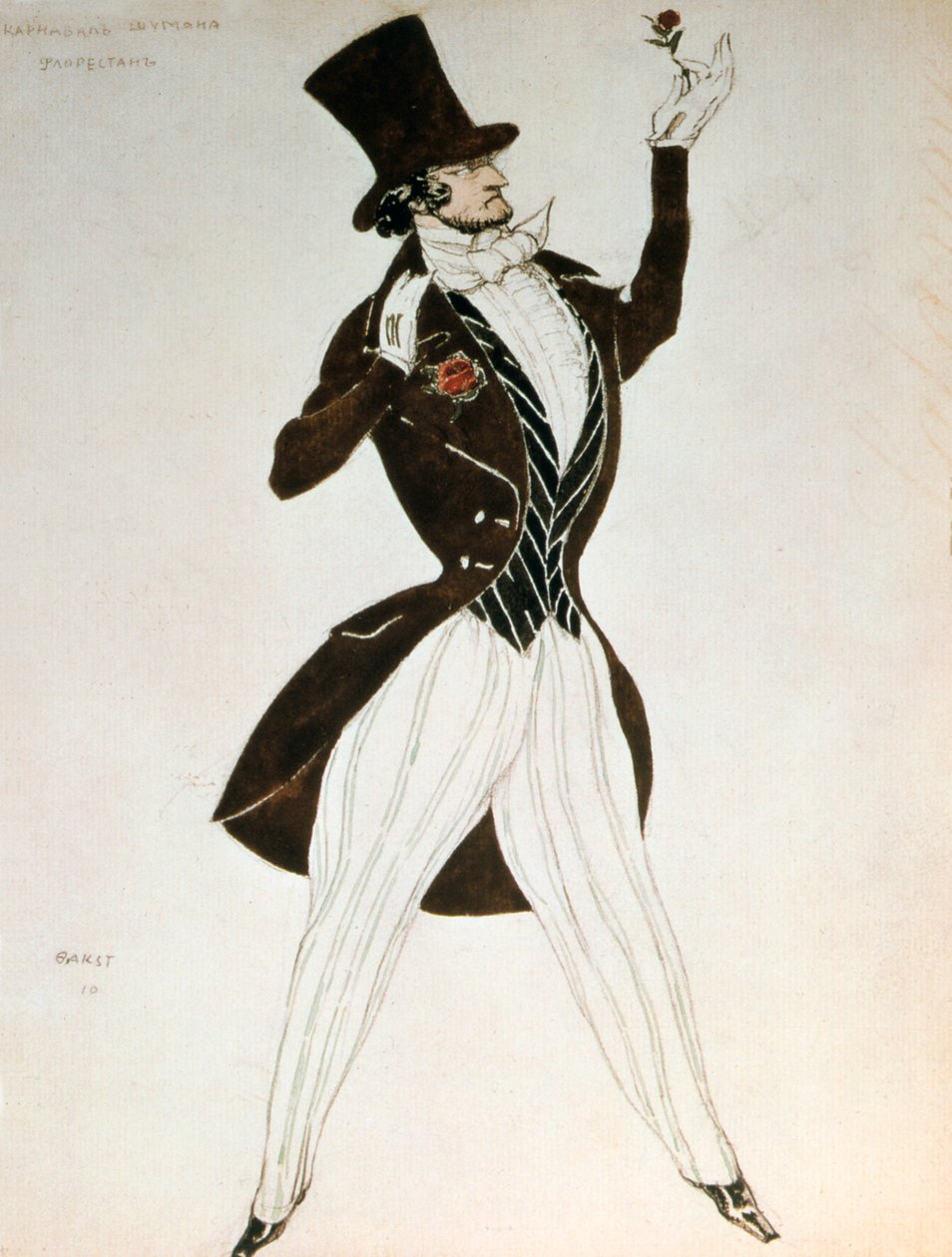 Florestan, design for et kostyme for balletten Carnival komponert av Robert Schumann, 1919 av Leon Bakst