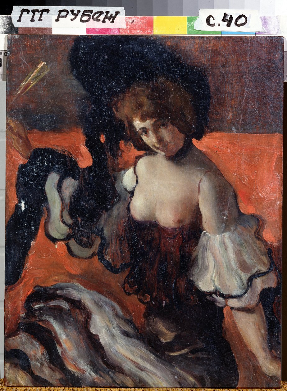 På en restaurant, dame i svart av Leon Bakst