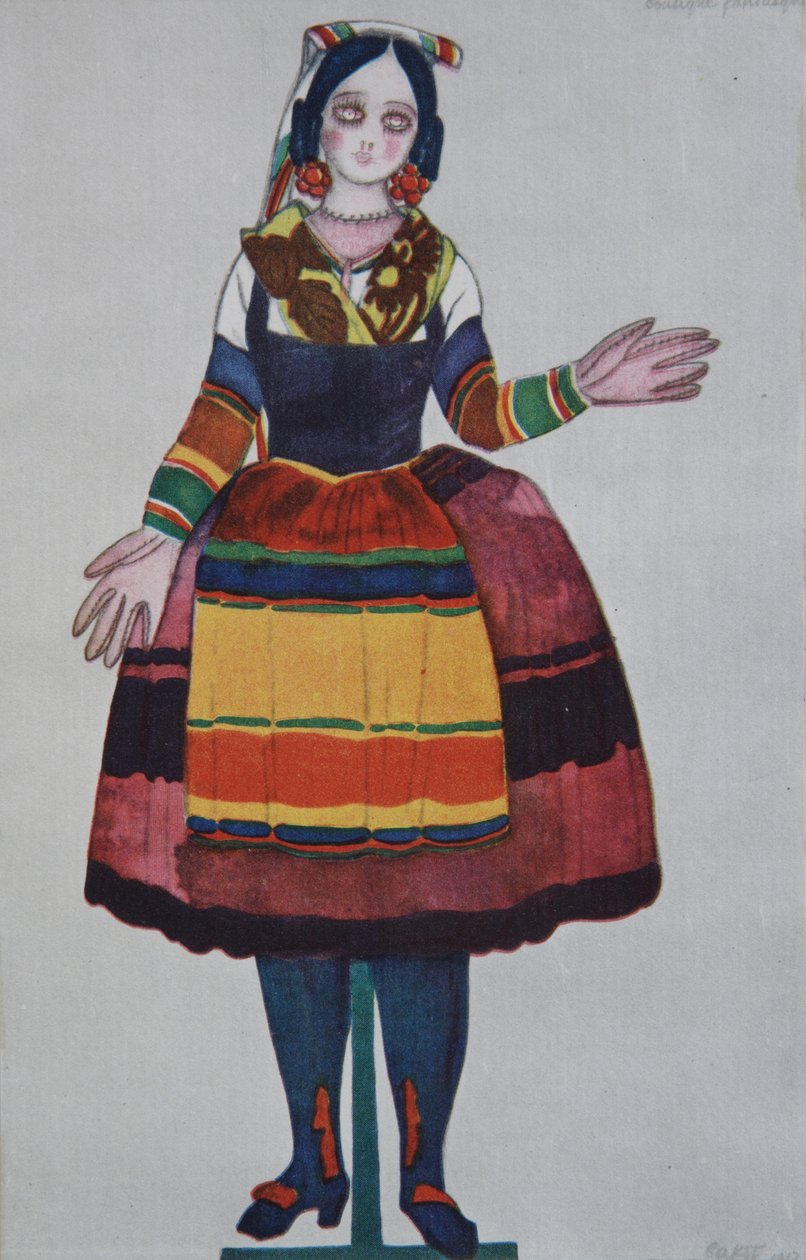 italiensk marionett. Kostymedesign for balletten The Magic Toy Shop av G. Rossini, 1919 av Leon Bakst