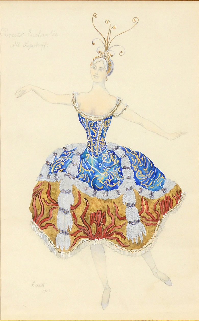 Den fortryllede prinsessen. Kostymedesign for balletten The Sleeping Princess, 1921 av Leon Bakst