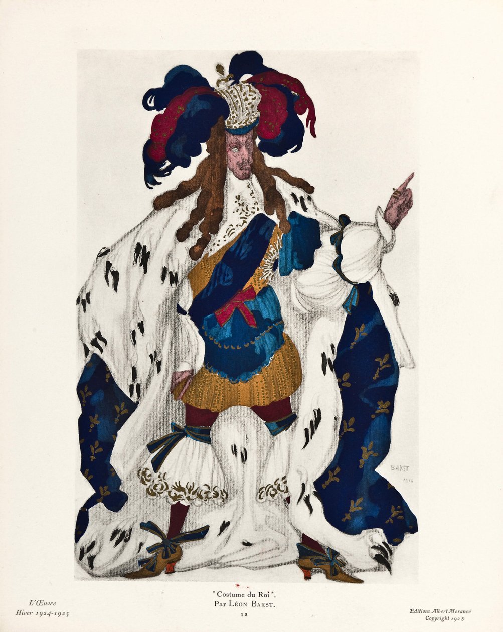 ""Le roi"" kostyme av Leon Bakst pour le ballet ""La belle au bois dormant de Piotr Tchaikovski (1840-1893) (Kongen, Kostymedesign for balletten Sleeping Beauty av P Tchaikovsky - Bakst, Leon (1866-1924) ) - 1921 - Fargelitografi) Privat samling av Leon Bakst
