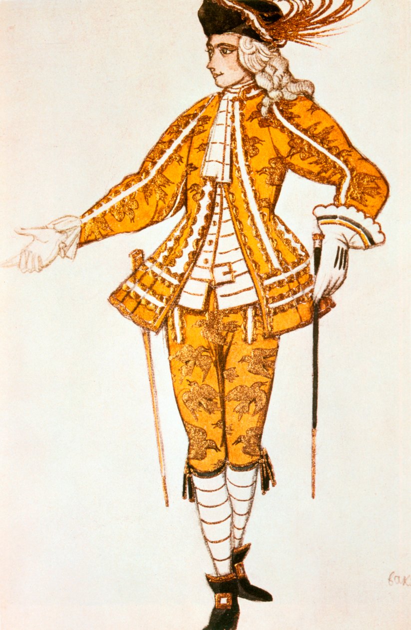 Page de la fee des Canaris, kostymedesign for Tchaikovskys ballett Tornerose, 1921 av Leon Bakst