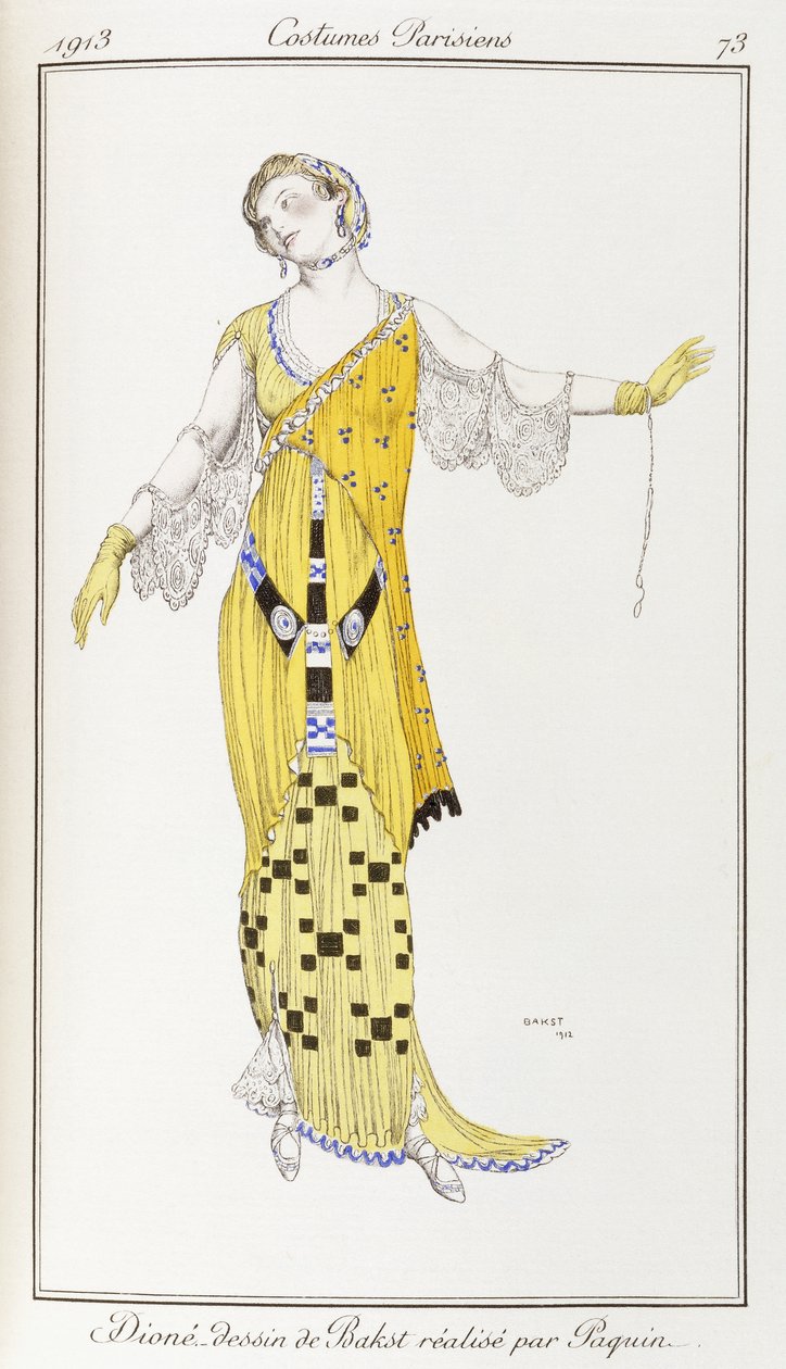 Parisiske klær: Dione-tegning av Bakst utført av Paquin, 1913 av Leon Bakst