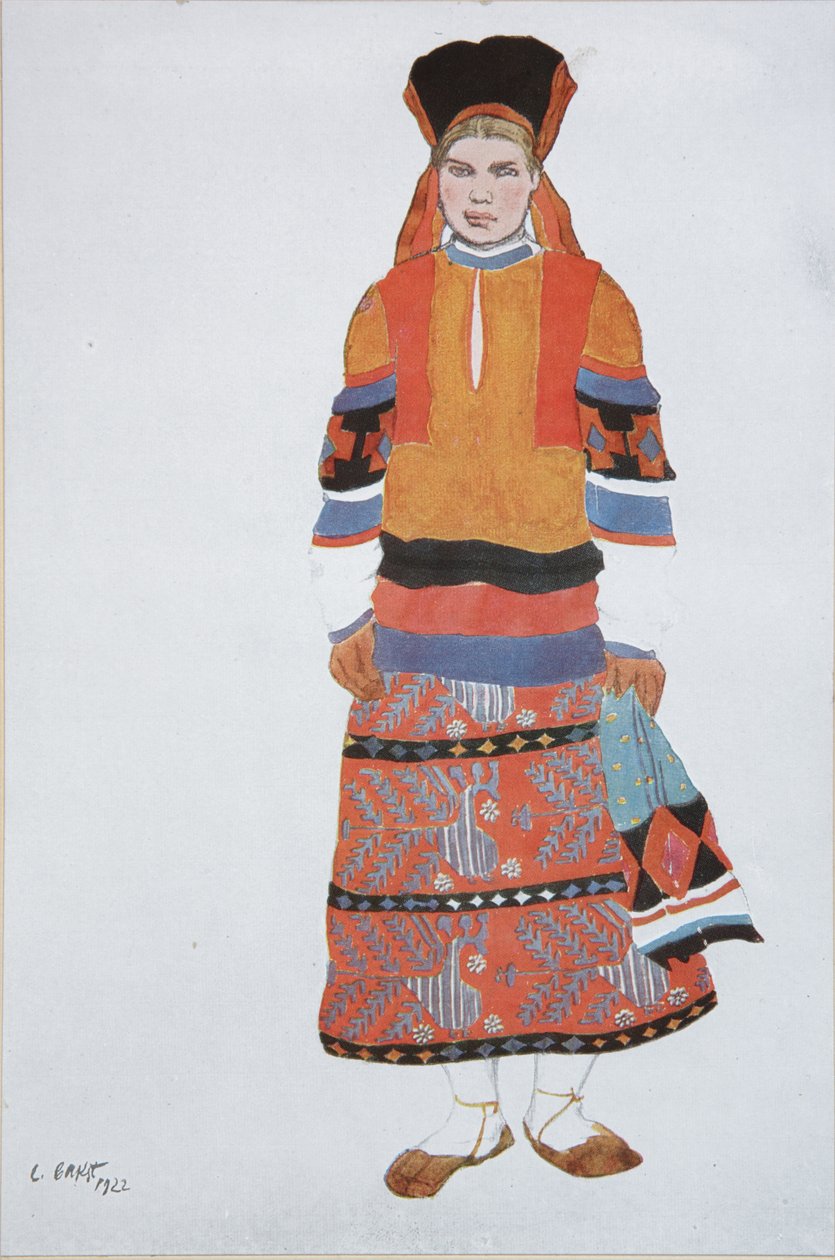 Bondekvinne. Kostymedesign for Vaudeville Old Moscow på Théâtre Femina i Paris, 1922 av Leon Bakst