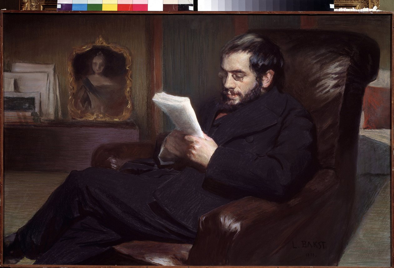 Portrett av kunstneren Alexander Benois (1870-1960) (Portrett av kunstneren Alexandre Benois). Tegning av Leon Bakst (1866-1924). Akvarell og pastell på papir, 64,5 x 100,3 cm av Leon Bakst