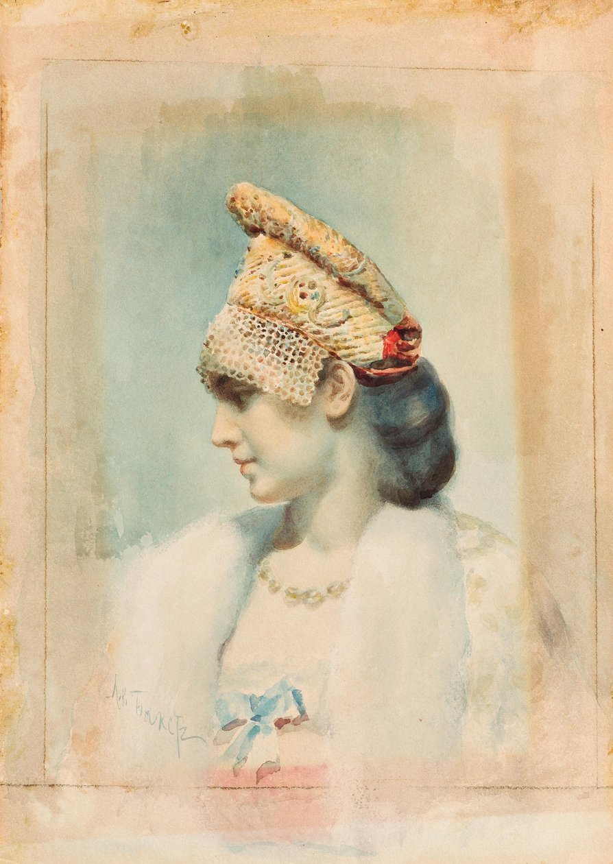 Portrett av en jente iført en Kokoshnik, 1890 av Leon Bakst