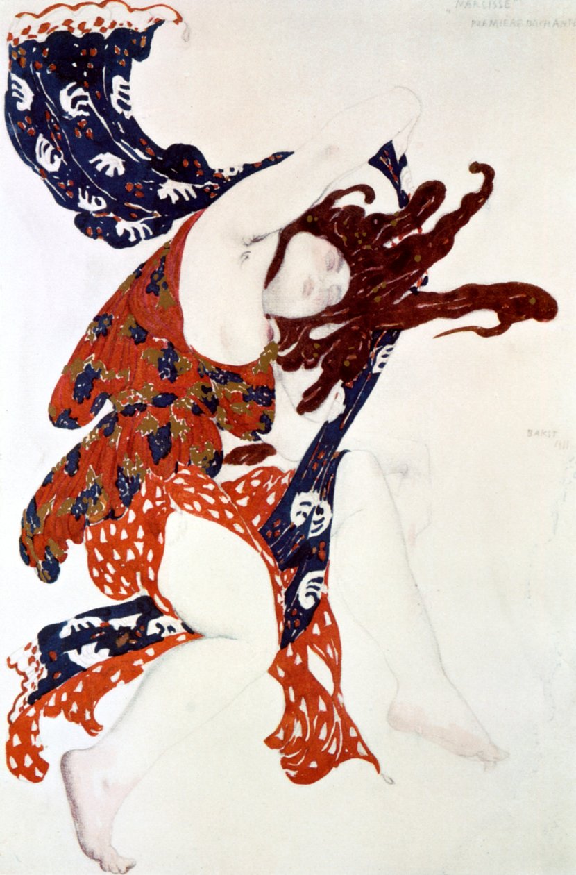 Premiere Bacchante, kostymedesign for en produksjon av Tcherepnins Narcisse, 1911 av Leon Bakst