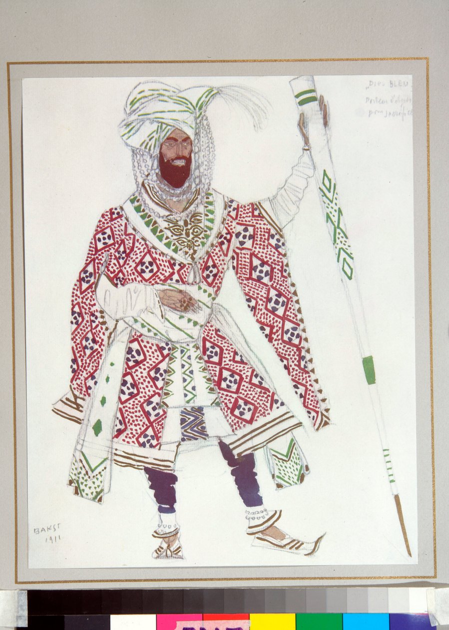 Russisk ballett - kostyme tegnet til balletten "Den blå guden" regissert av C Michel Fokine av Leon Bakst